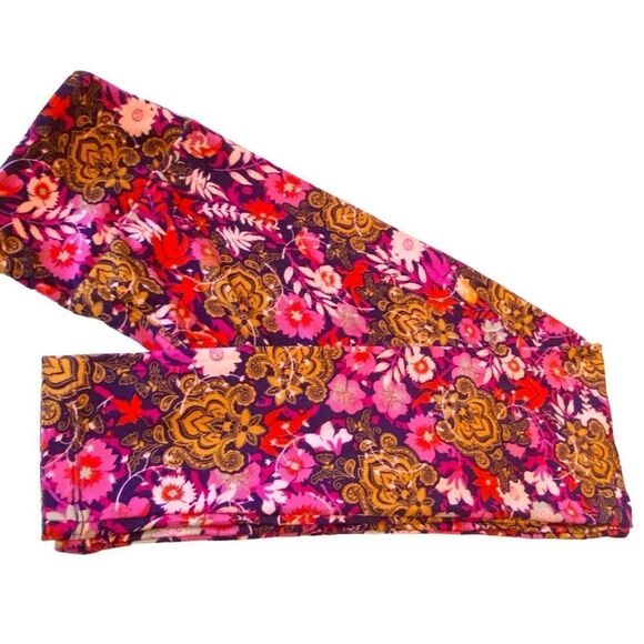 1258 LuLaRoe Leggings Size OS Purple Pink Gold FloralPrint New - Picture 1 of 4